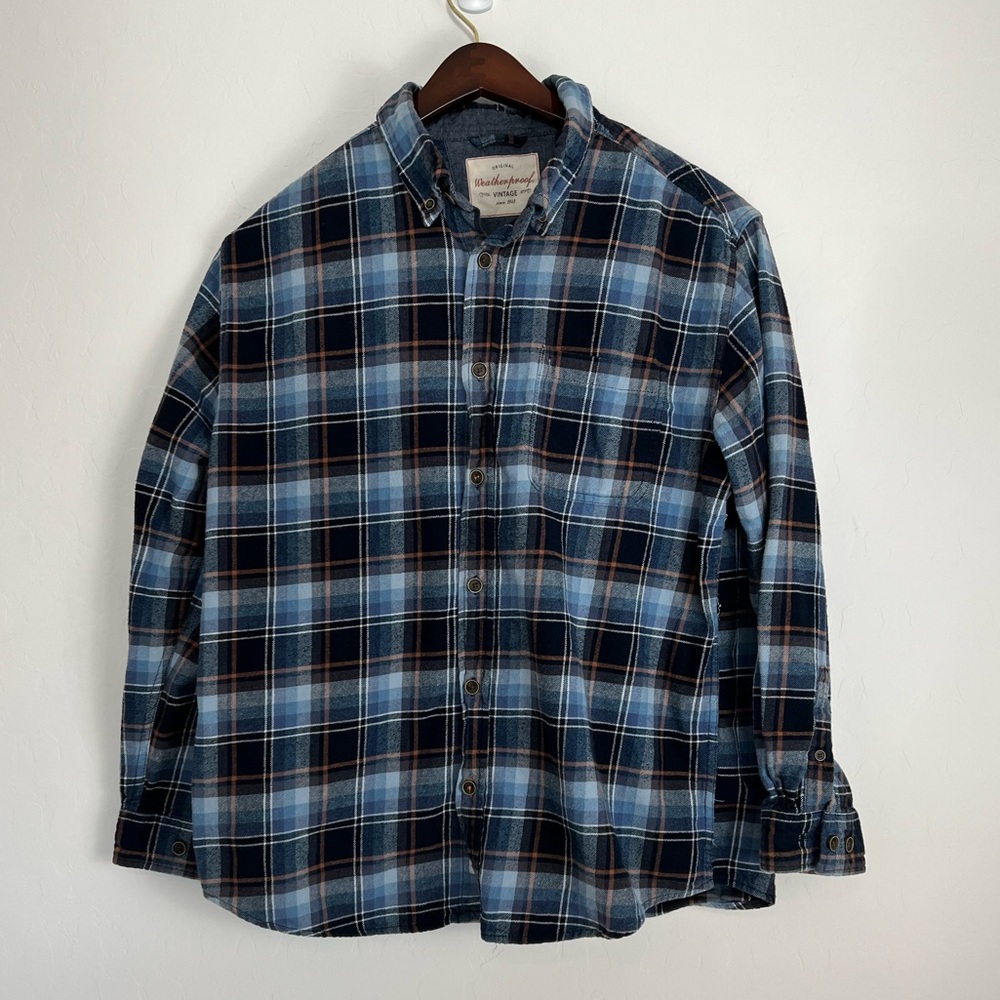 Vintage Weatherproof Blue Flannel Shirt L – Classic Lumberjack Cabin Core